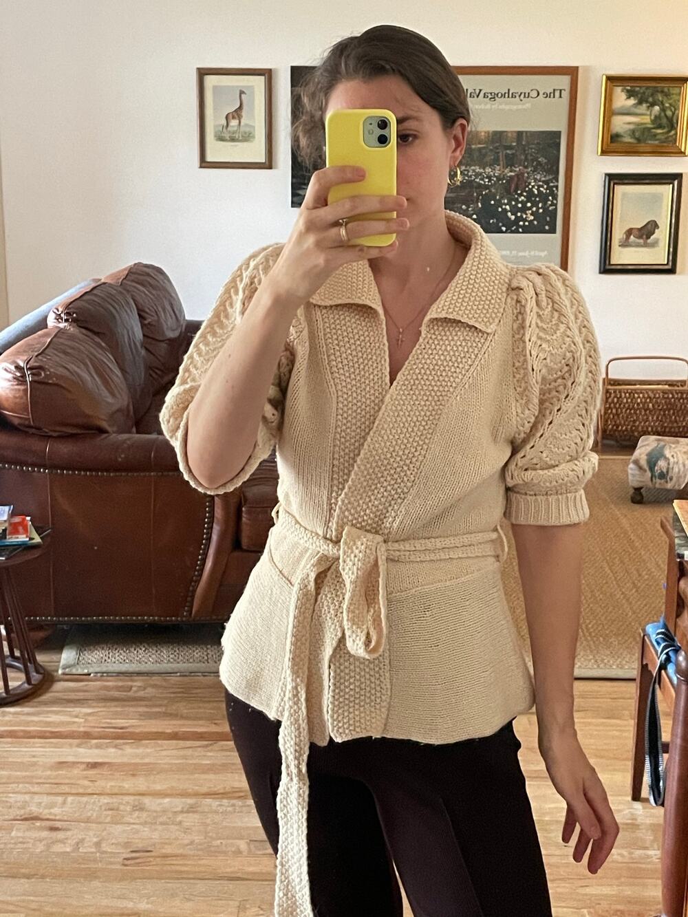 BCBG Puff Sleeve Wrap Wool Sweater